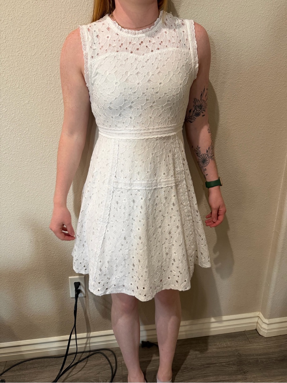 Knit Works Girls White Lace Dress Size 18.5 Sleeveless Floral Eyelet
